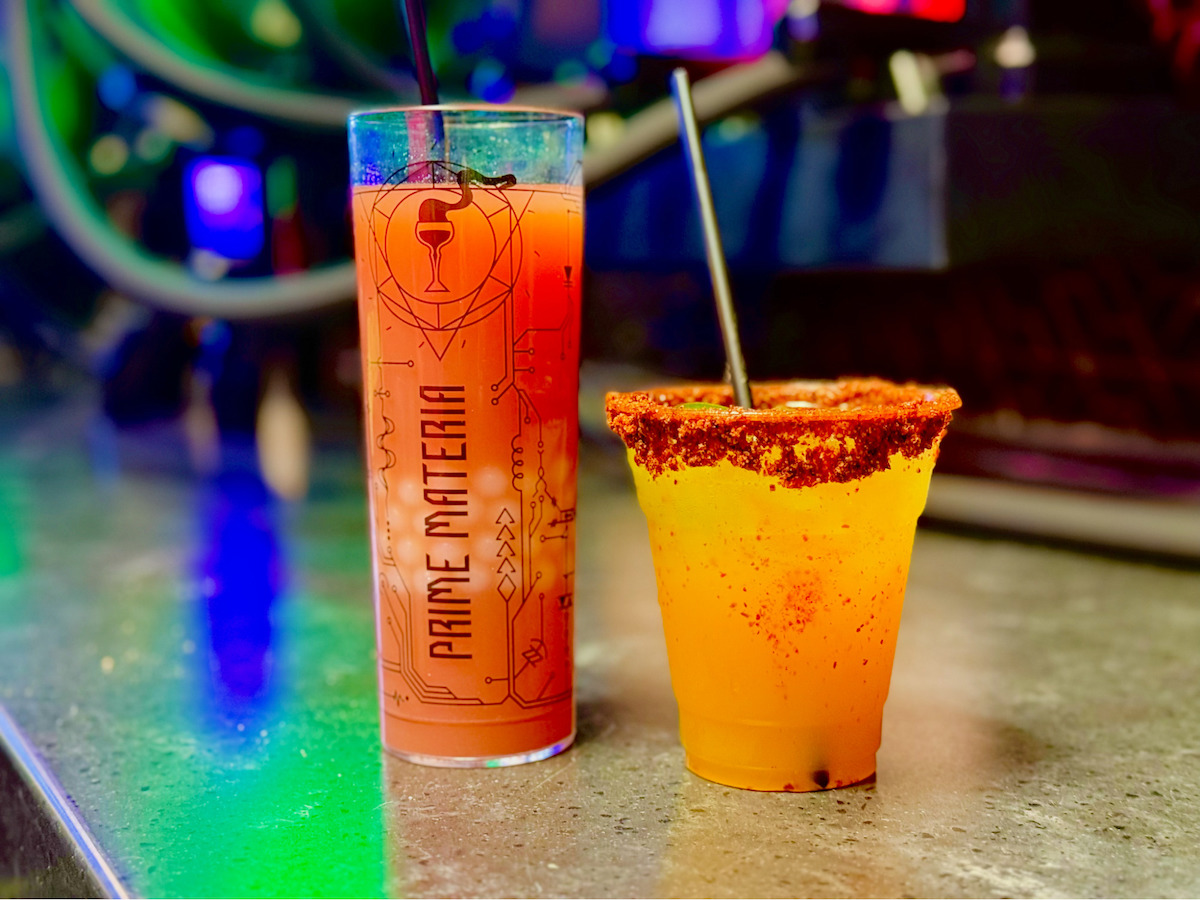 The new Prickly Pear Essence cocktail and Overclocked Margarita at Prime Materia. | Photo by Connor Gray
Pink is our new Prickly Pear Essence.