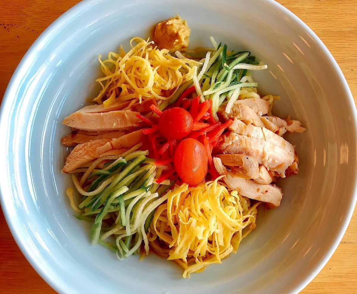 104111919_1338280406370431_9220372498451859195_n - DiningOut Dallas Chilled soupless ramen with cucumber, egg, benishoga, and shredded chicken chashu at Ichigoh Ramen Lounge. | Photo by Ichigoh Ramen Lounge